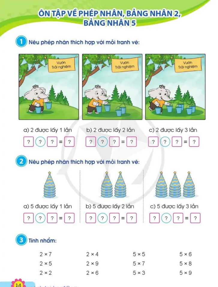 Ôn tập về phép nhân, bảng nhân 2, bảng nhân 5
