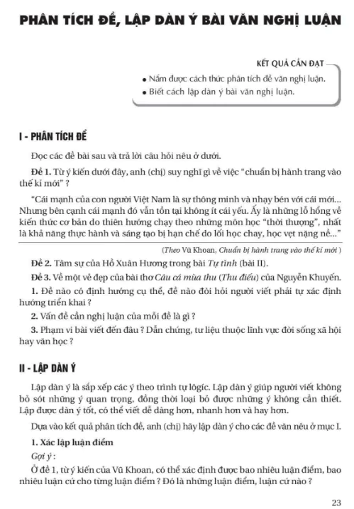 Phân tích đề, lập dàn ý bài văn nghị luận