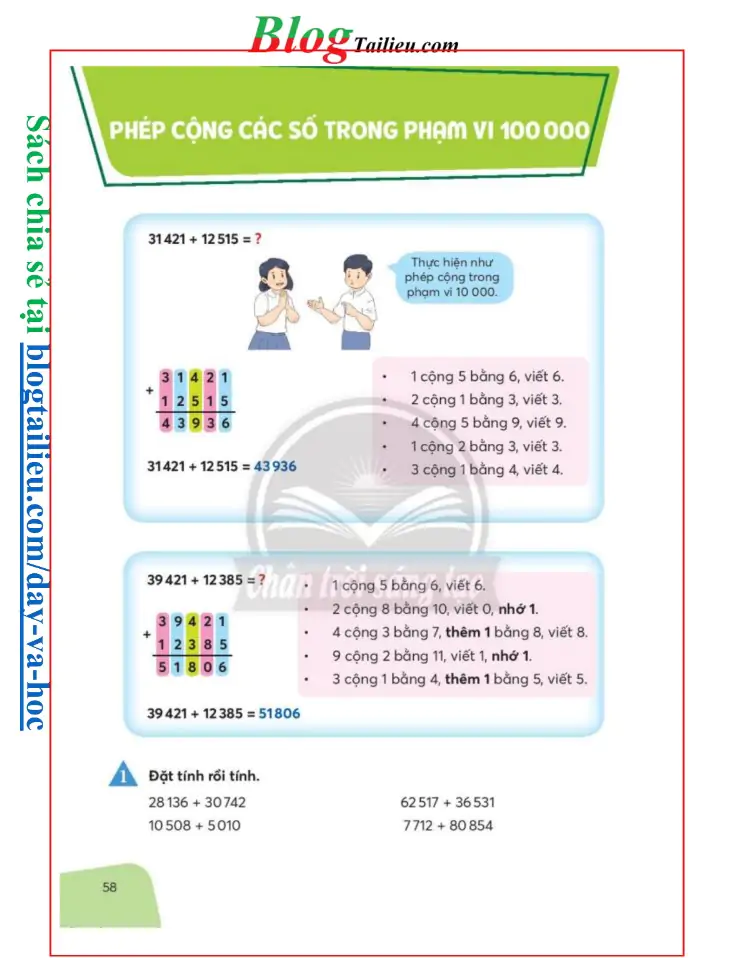 Phép cộng các số trong phạm vi 100 000