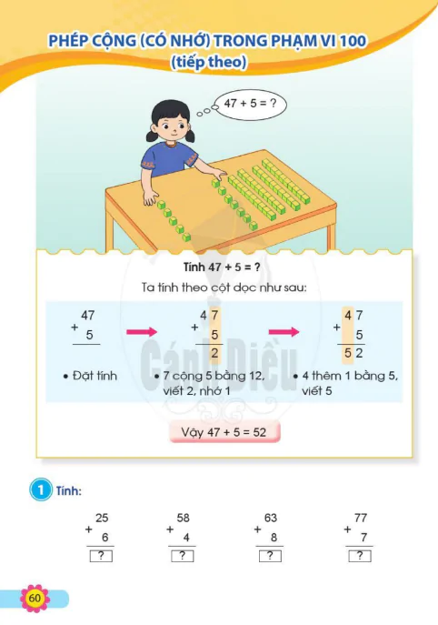 Phép cộng (có nhớ) trong phạm vi 100 (tiếp theo)