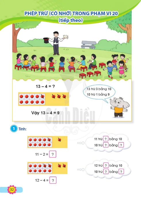 Phép trừ (có nhớ) trong phạm vi 20 (tiếp theo)