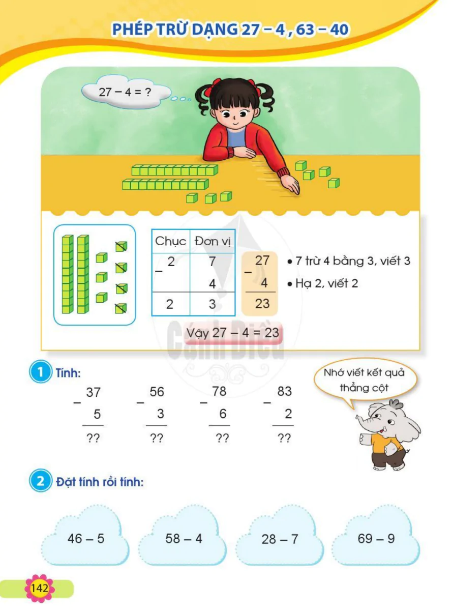 Phép Trừ Dạng 27 - 4, 63 - 40
