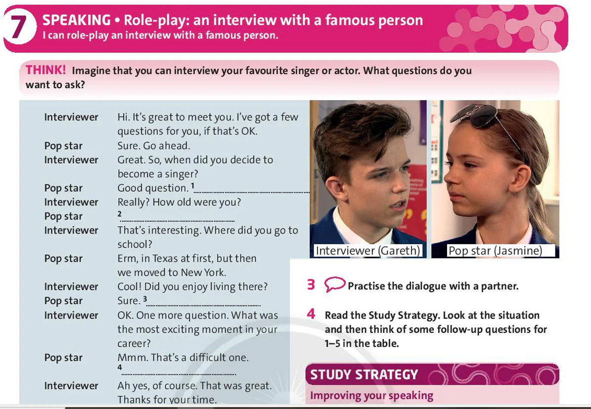 Speaking: Role-play: an interview with a famous person