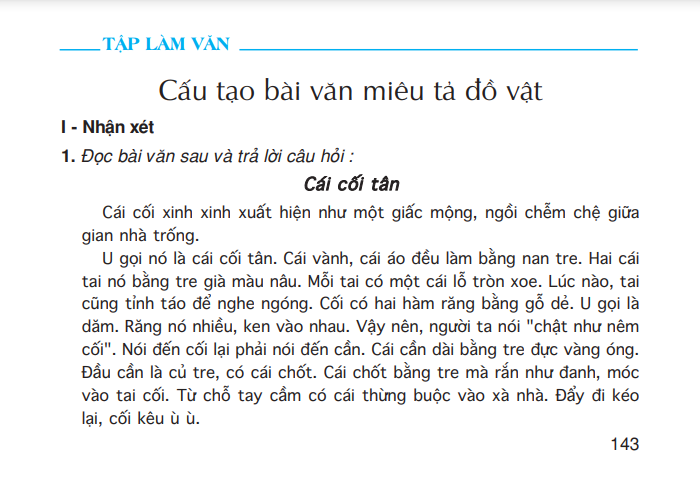 Tập làm văn: Cấu tạp bài văn miêu tả đồ vật