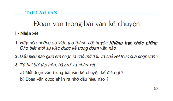 Tập làm văn: Đoạn văn trong bài văn kể chuyện