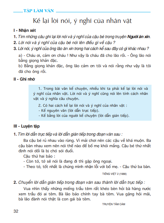 Tập làm văn: Kể lại lời nói, ý nghĩ của nhân vật