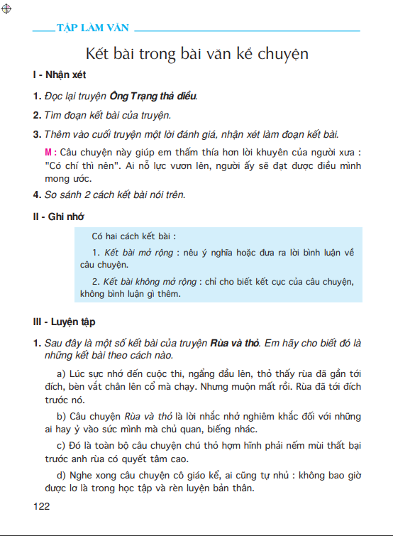 Tập làm văn: Kết bài trong bài văn kể chuyện