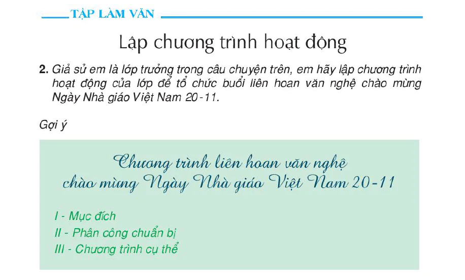 Tập làm văn: Lập chương trình hoạt động