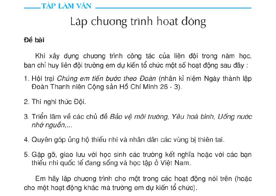 Tập làm văn: Lập chương trình hoạt động