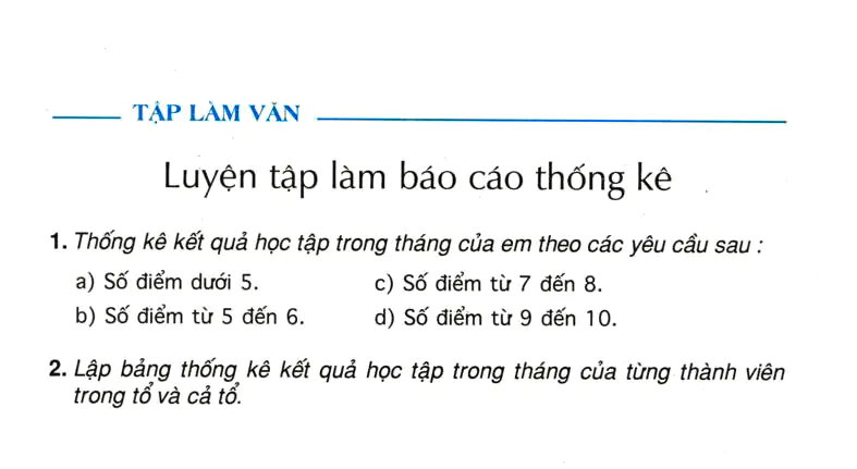Tập làm văn: Luyện tập làm báo cáo thống kê