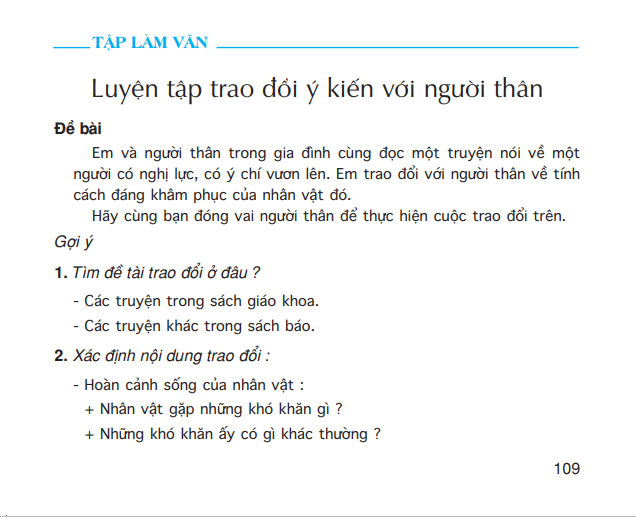 Tập làm văn: Luyện tập trao đổi ý kiến với người thân