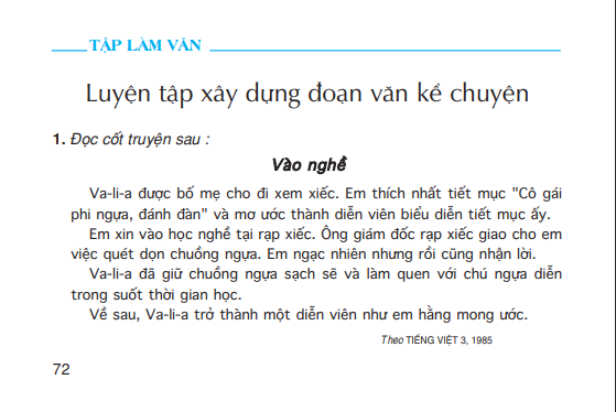 Tập làm văn : Luyện tập xây dựng đoạn văn kể chuyện
