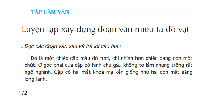 Tập làm văn: Luyện tập xây dựng đoạn văn miêu tả đồ vật