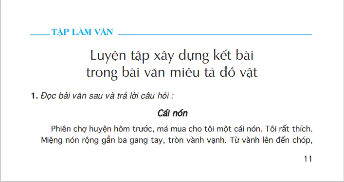 Tập làm văn : Luyện tập xây dựng kết bài trong bài văn miêu tả đồ vật
