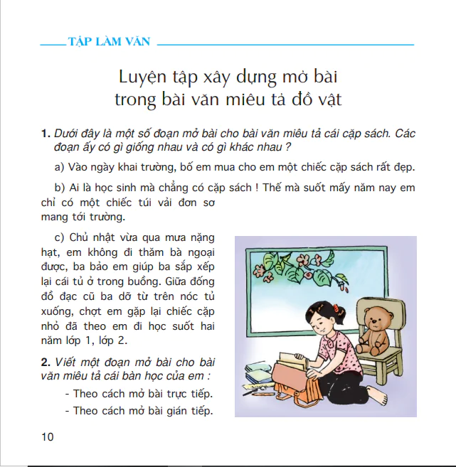 Tập làm văn: Luyện tập xây dựng mở bài trong bài văn miêu tả đồ vật