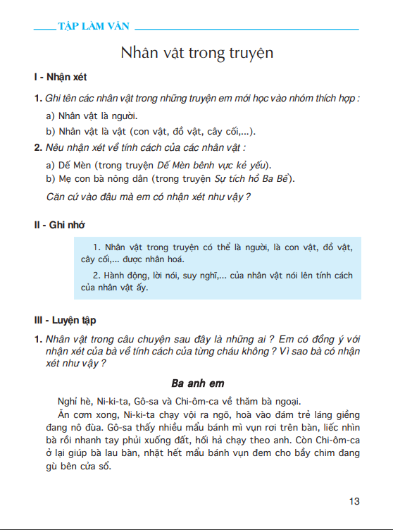 Tập làm văn: Nhân vật trong truyện