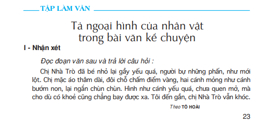 Tập làm văn: Tả ngoại hình của nhân vật trong bài văn kể chuyện