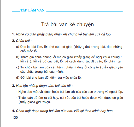 Tập làm văn: Trả bài văn kể chuyện