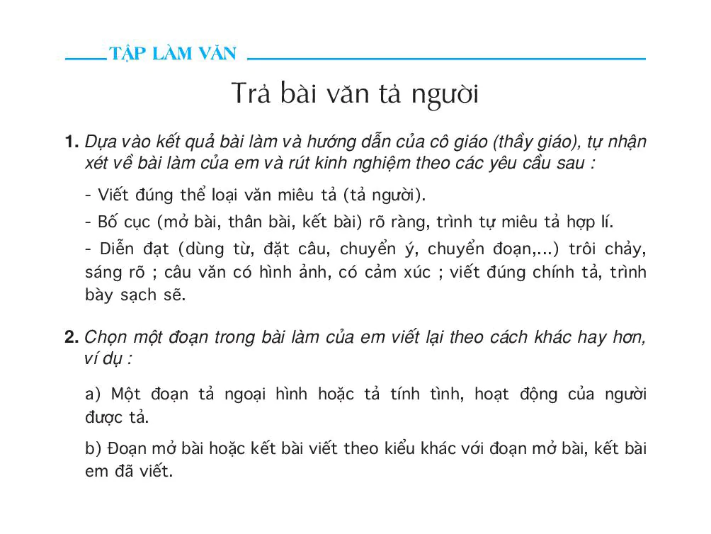 Tập làm văn: Trả bài văn tả người