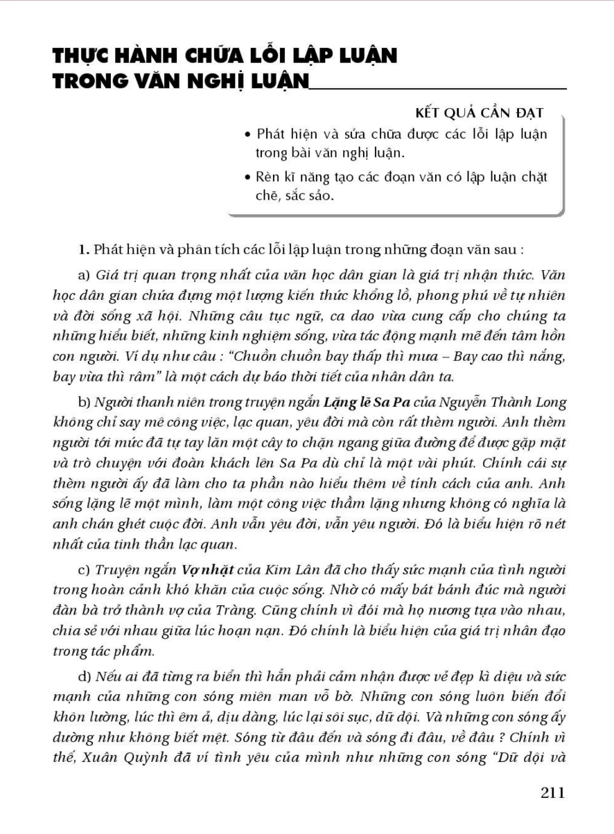 Thực Hành Chữa Lỗi Lập Luận Trong Văn Nghị Luận