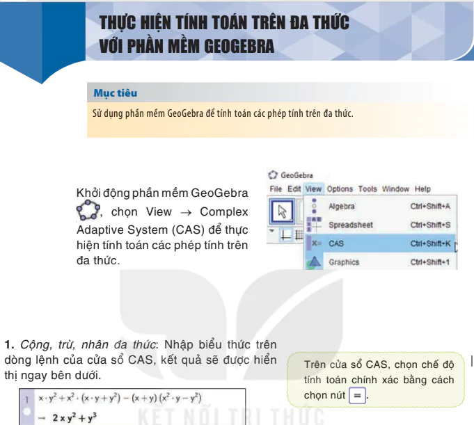 Thực hiện tính toán trên đa thức với phần mềm Geogebra