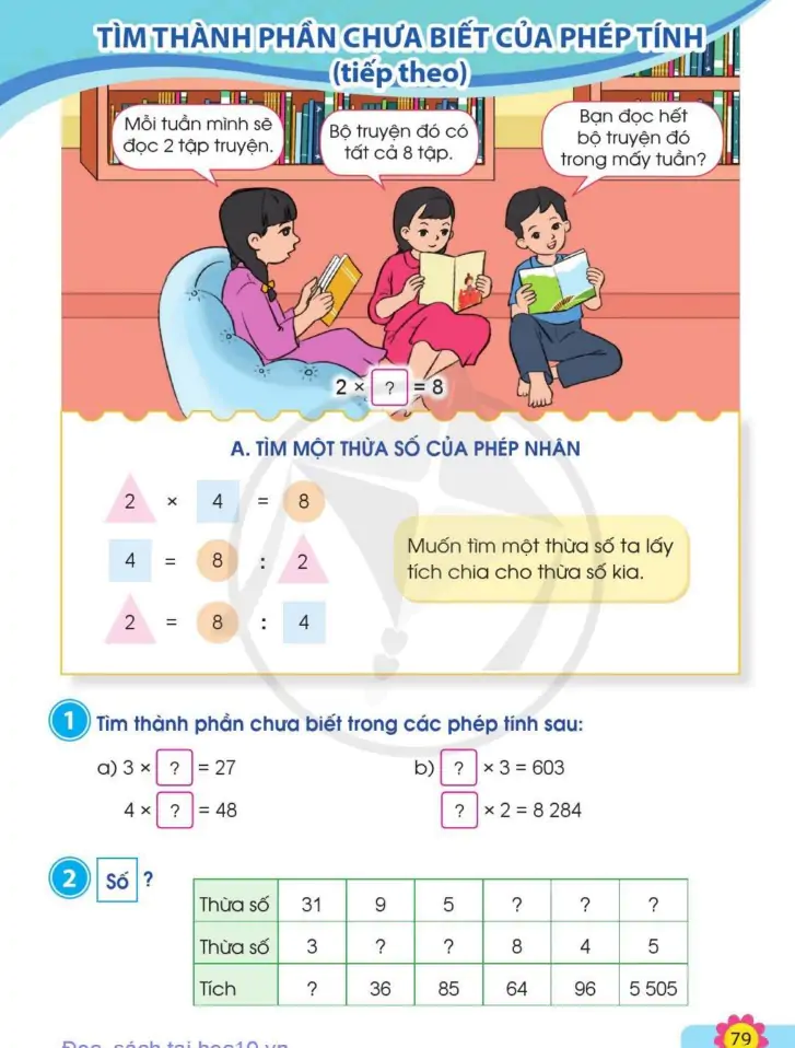 Tìm thành phần chưa biết của phép tính (tiếp theo)