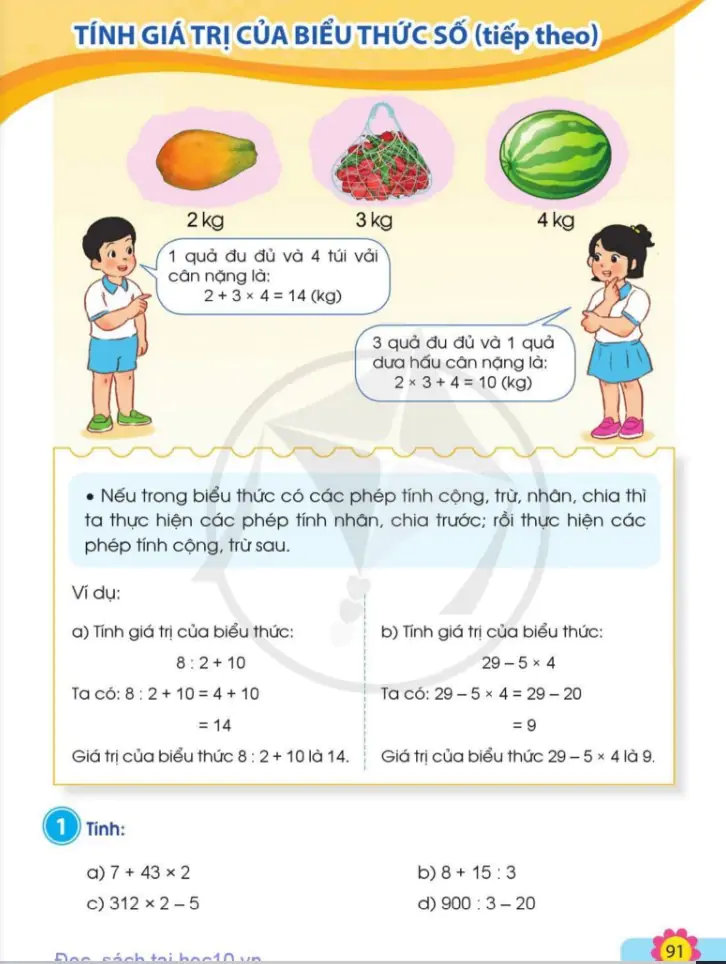 Tính giá trị của biểu thức số (tiếp theo 1)