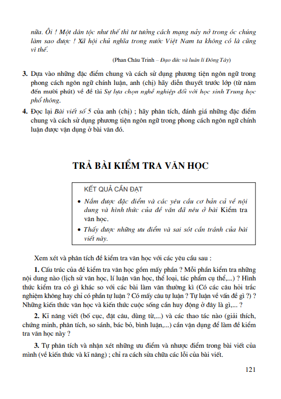 Trà bài kiểm tra văn học