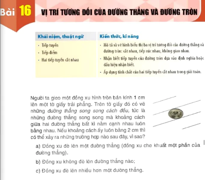 Bài 16: Vị trí tương đối của đường thẳng và đường tròn