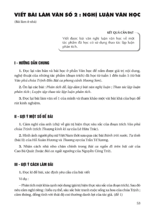 Viết bài làm văn số 2: Nghị luận văn học (Bài làm ở nhà)