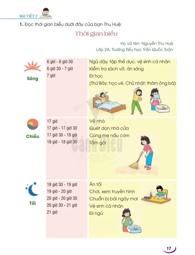 VIẾT - Thời gian biểu. Lập thời gian biểu buổi tối