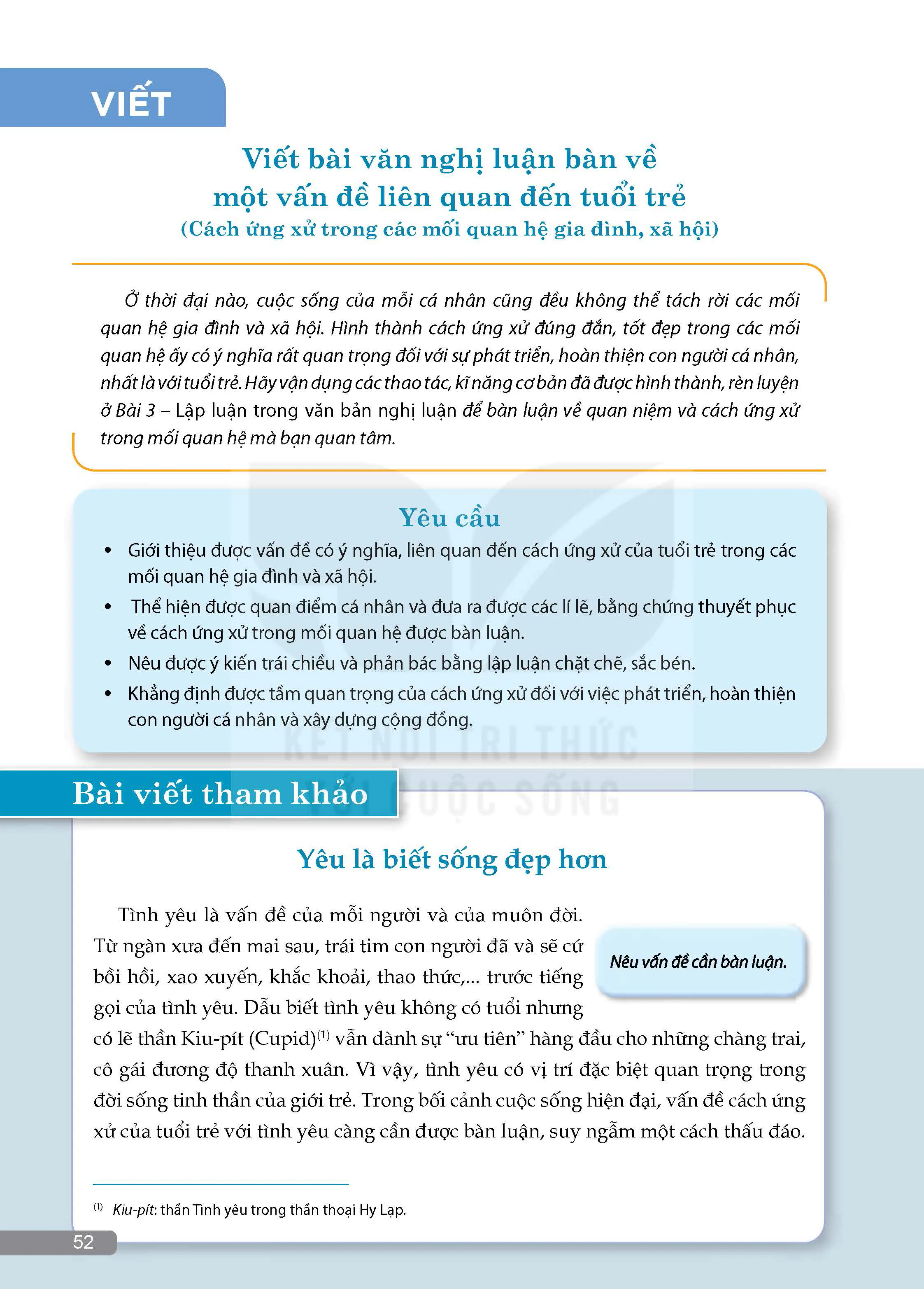 VIẾT: Viết bài văn nghị luận bàn về một vấn đề liên quan đến tuổi trẻ