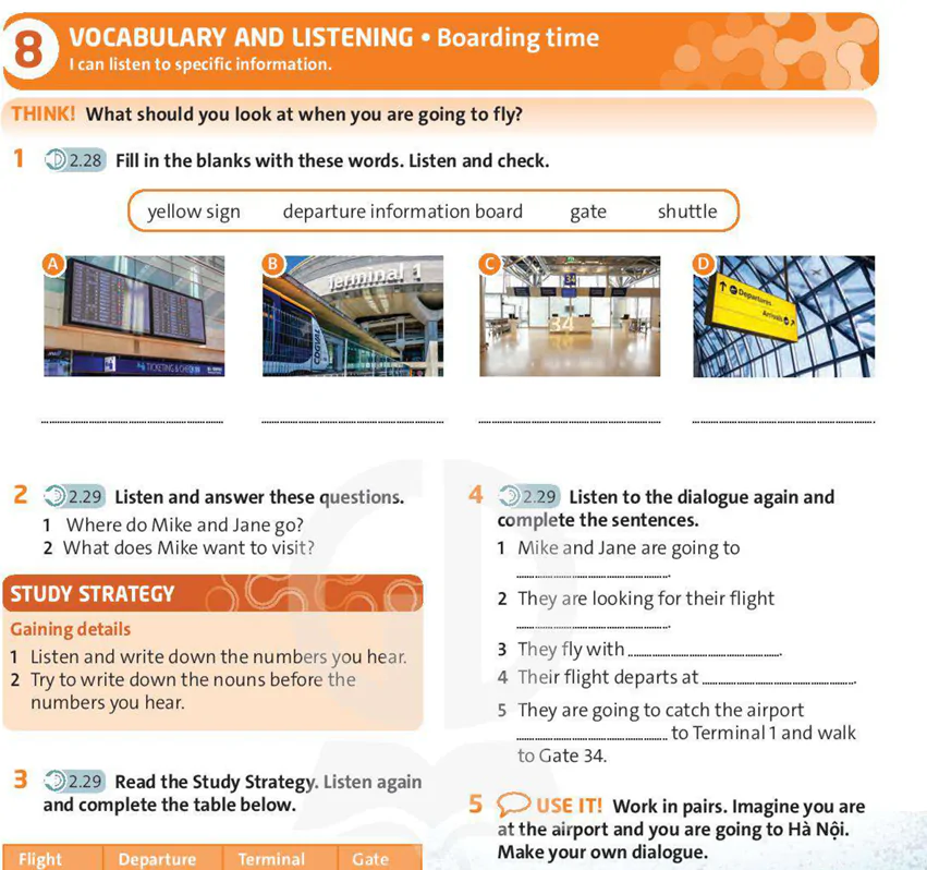 Vocabulary and listening: Boarding time