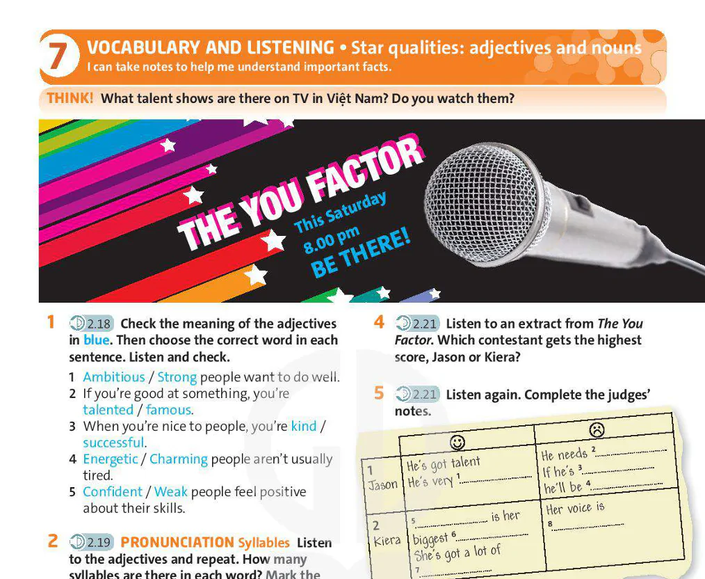Vocabulary and listening: Star qualities: adjectives and nouns