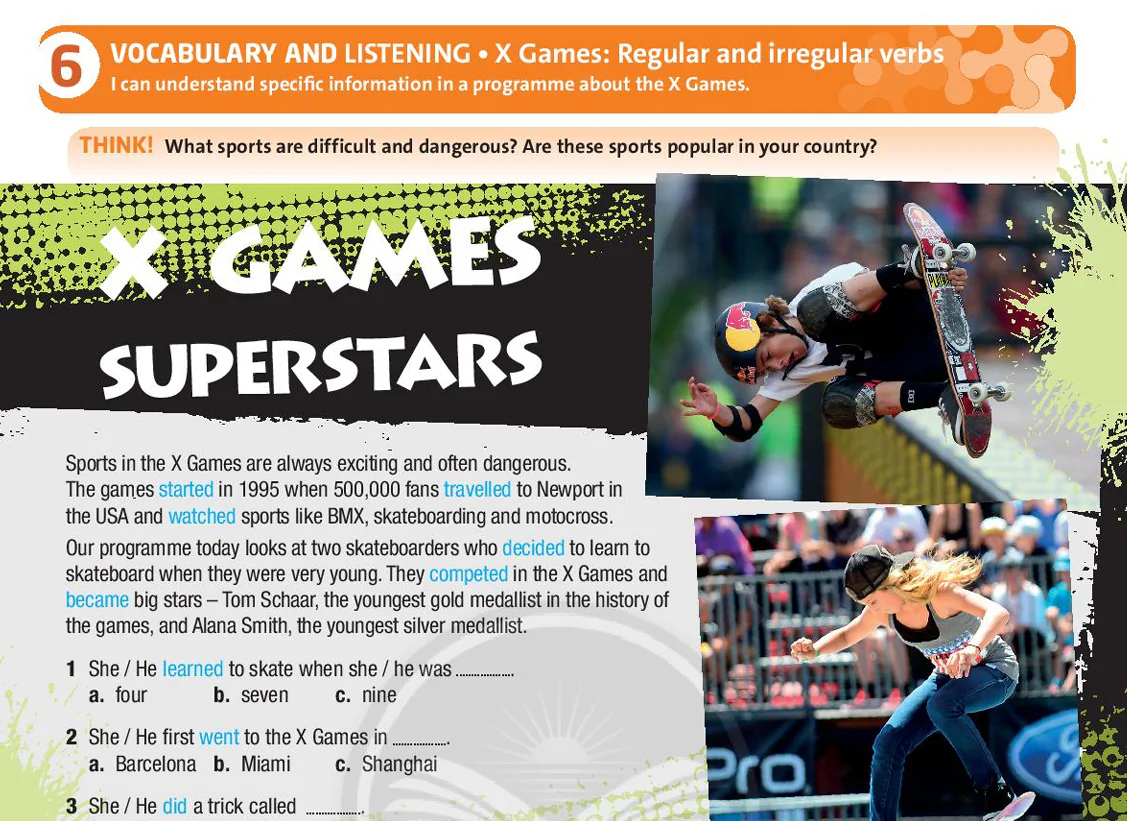 Vocabulary and listening: X Games: Regular and irregular verbs