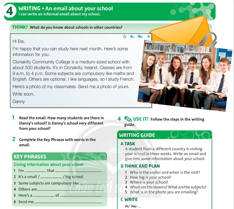 Writing: An email about your school
