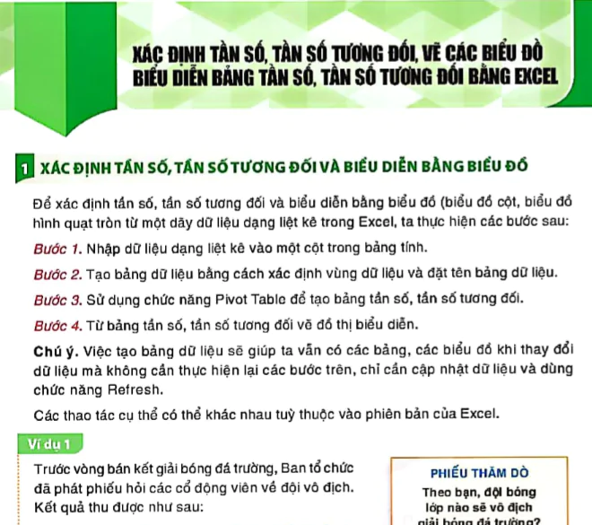 Xác định tần số, tần số tương đối, vẽ các biểu đồ biểu diễn bảng tần số, tần số tương đối bằng Excel
