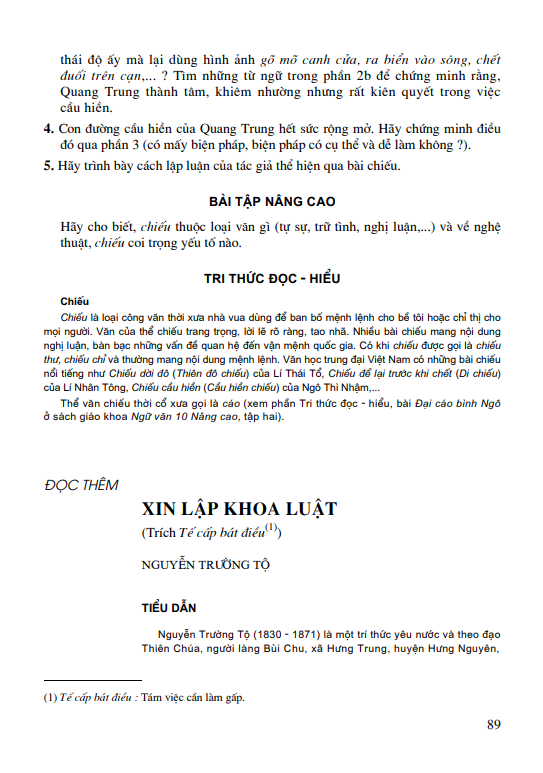 Xin lập khoa luật ( Trích Tế cấp bát điều - Nguyễn Trường Tộ)